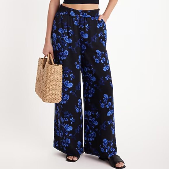 EXPRESS High Waisted Satin Floral Pull On Wide Leg Pant XL - Picture 1 of 4